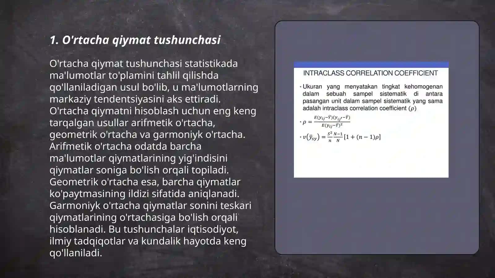 O'rtacha qiymat r-korrellatsiya koeffitsinteni aniqlash baholash 3