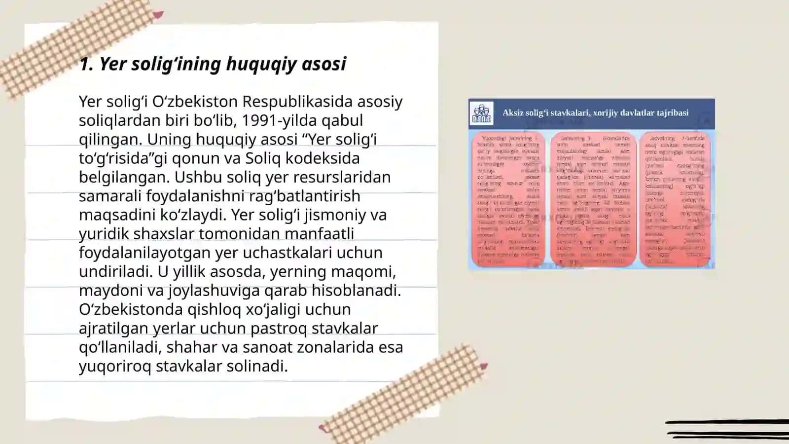 Jismoniy shaxslardan undiriladigan yer solig‘i, uni hisoblash va byudjetga undirish 3