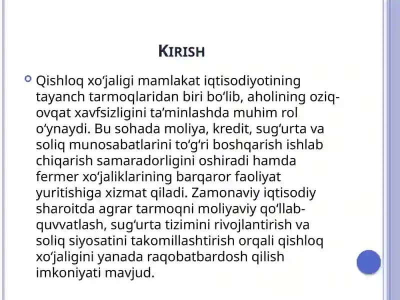Qishloq xo‘jaligida moliya, kredit, sug‘urta va soliq munosabatlarini boshqarish 3