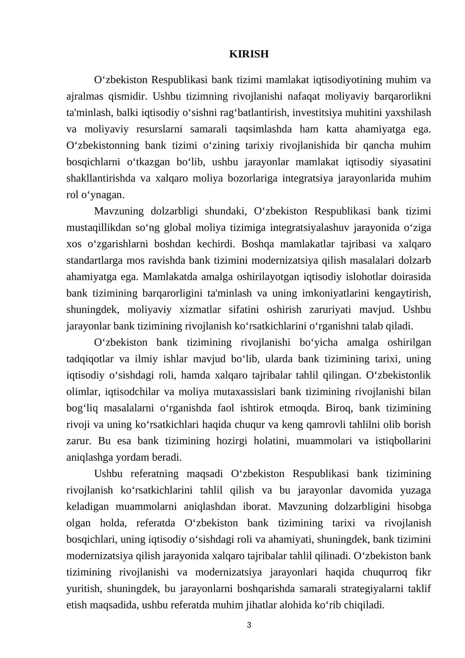 O‘zbekiston Respublikasi bank tizimini rivojlantirish ko‘rsatkichlari 3