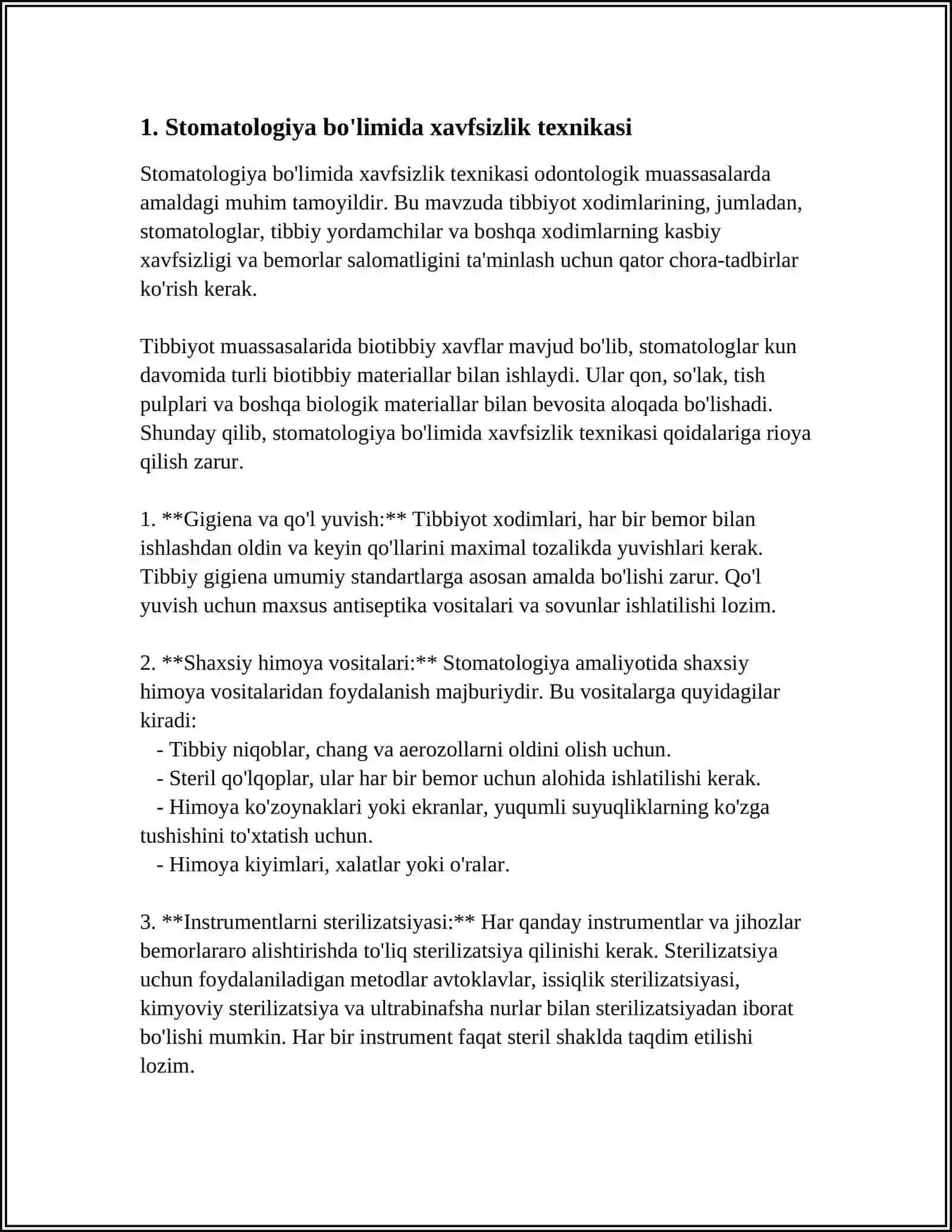 STOMOTOLOGIYADA ISH XAVFSIZLIGI.STATSIYANAR BOʻLIMLARDA ISH XAVFSIZLIGI 3