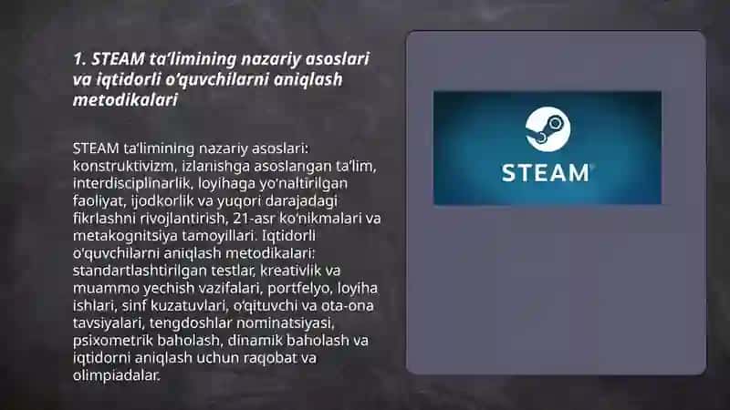 STEAM taʼlim. Iqtidorli uqivchilarni Ooʻqitish Abduraxmatov Quvonchbek 3