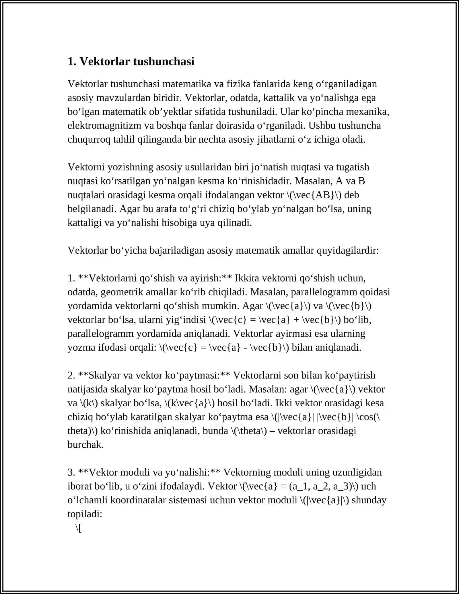TÓRT ÓLCHAMLI VEKTOR VA TENZORLAR 3