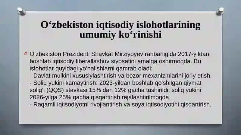 O’ZBEKISTONDA IQTISODIY ISLOHOTLARNINGAMALGA OSHIRILISHI, BOZOR MUNOSABATLARININGSHAKLLANISHI 3