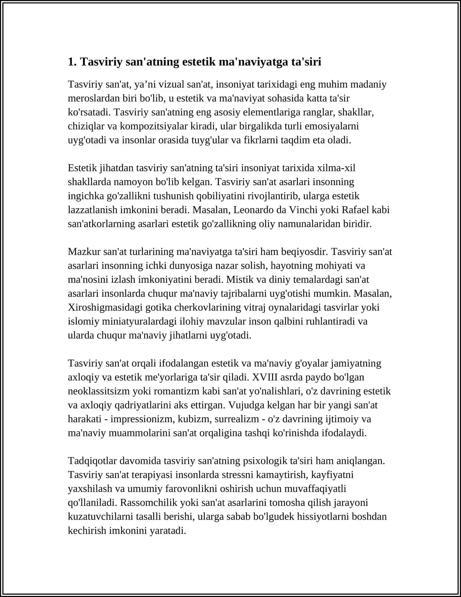 MUSTAQIL ISH Mavzu: TASVIRIY FAOLIYAT ESTETIK TARBIYANING ZARURIY VOSITASI 3