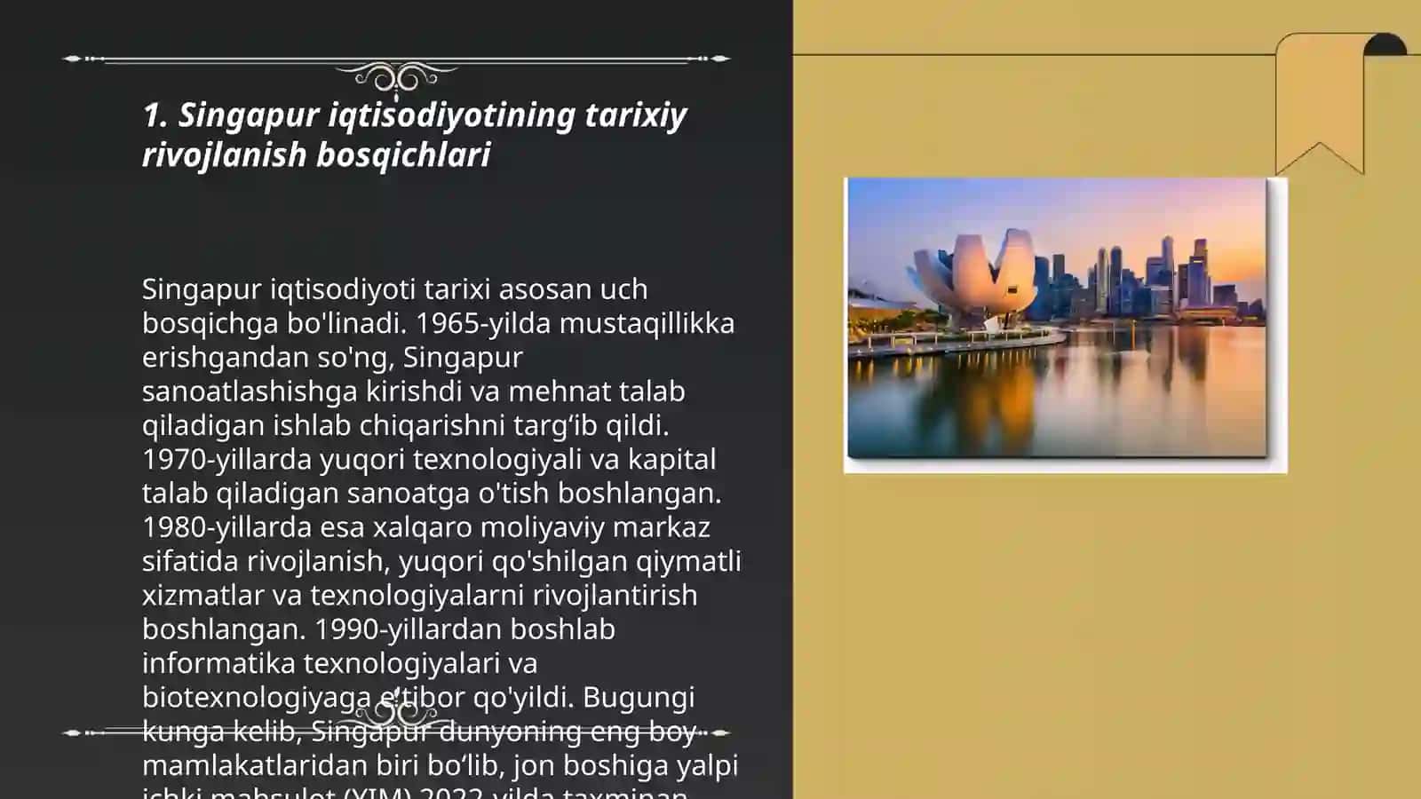 Singapurning Investitsiya Salohiyati: Kelajakdagi Imkoniyatlar va Rivojlanish Yo'nalishlari.Singapur iqtisodiyotining rivojlanish bosqichlari 3