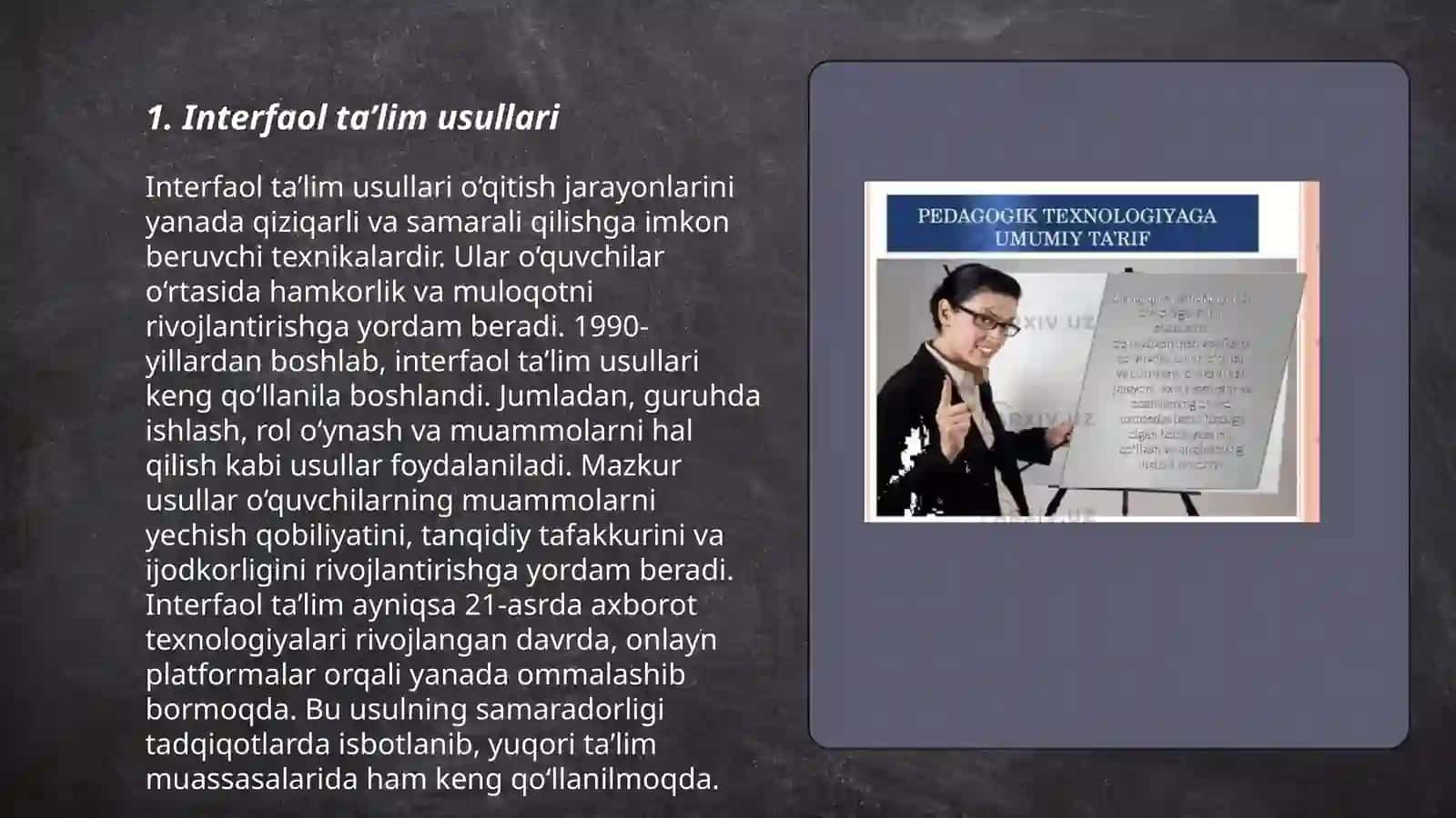 Mutaxasislik fanini o‘qitish metodikasi fanini o‘qitishda yangi pedagogik texnologiyalardan foydalanish 3