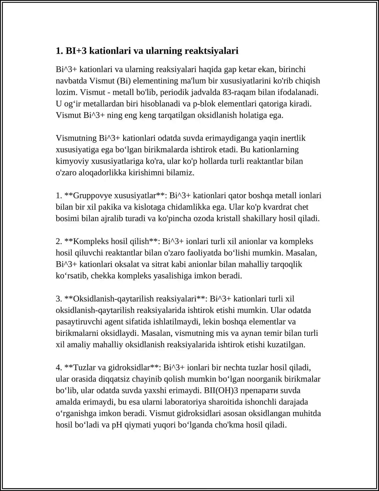 BI+3, MN+2, HG+2 KATIONLARINI TIZIMLI TAHLIL CHIZMASINI TUZISH VA ANALITIK REAKSIYALARI 3