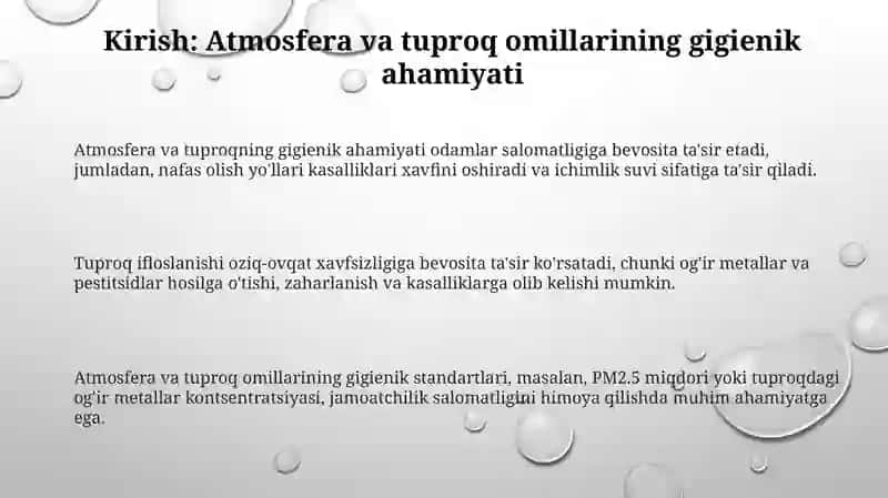 Atmosfera tuproqning omillarini gigeinik reklamentlashga boʻlgan umumiy yondashishlari 3
