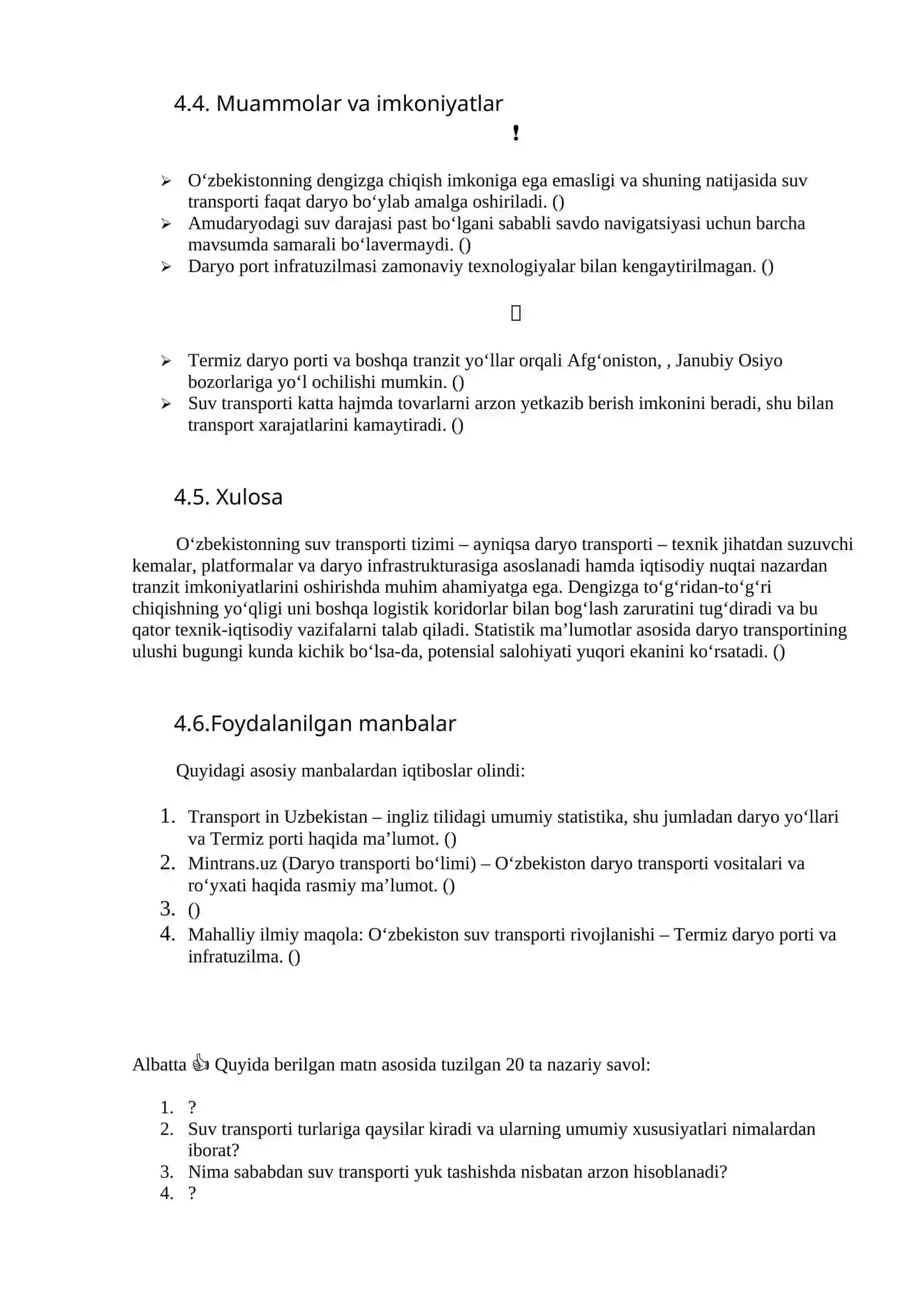 Dengiz va daryo transportining asosiy texnik-iqtisodiy xususiyatlari 3
