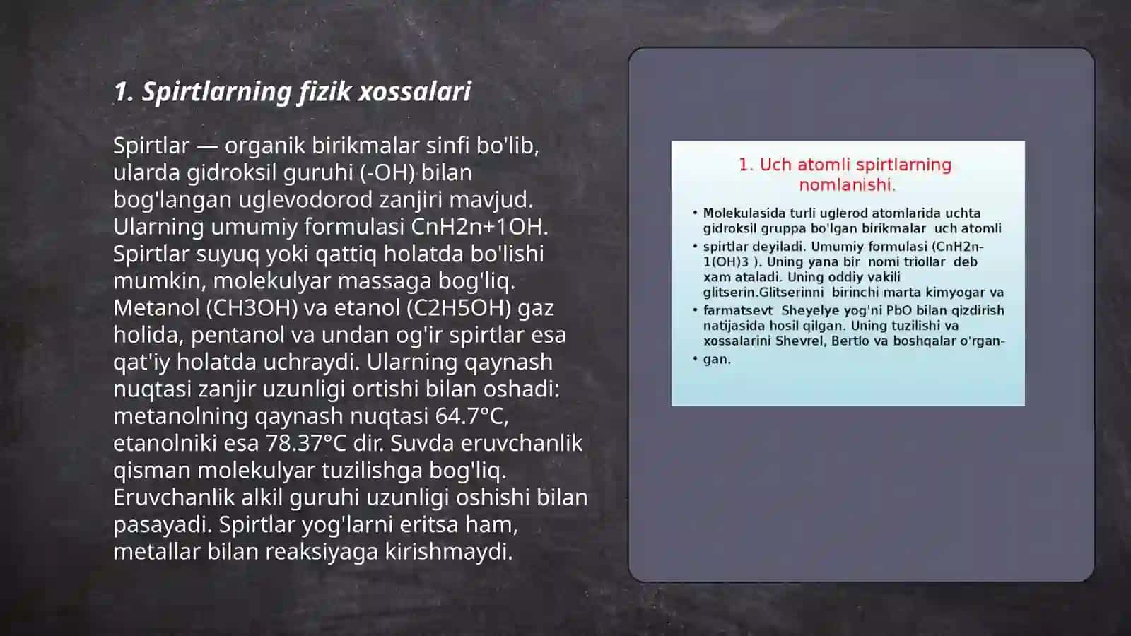 Spirtlar mavzusida tajribalar o’tkazish 3