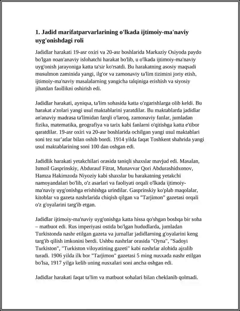 JADID MARIFAT PARVARLARINI O'LKADA ISHTIMOIY MANAVIY O'RNI 3