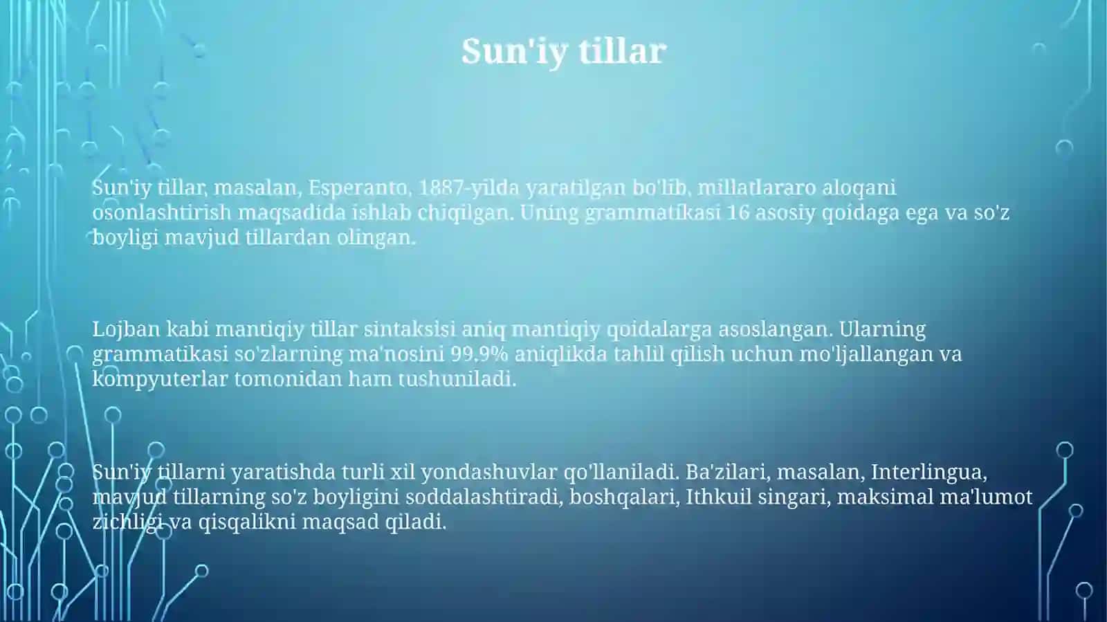 Sun'iy, Klassik va Aralash Tillar 3