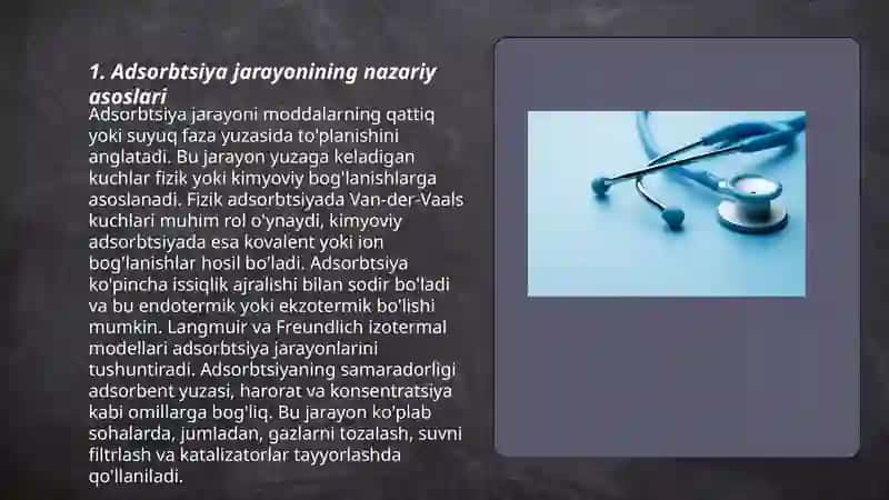 Organizmninig hayot faoliyatida va davolash usullarida adsorbtsiya jarayonining ahamiyati 3