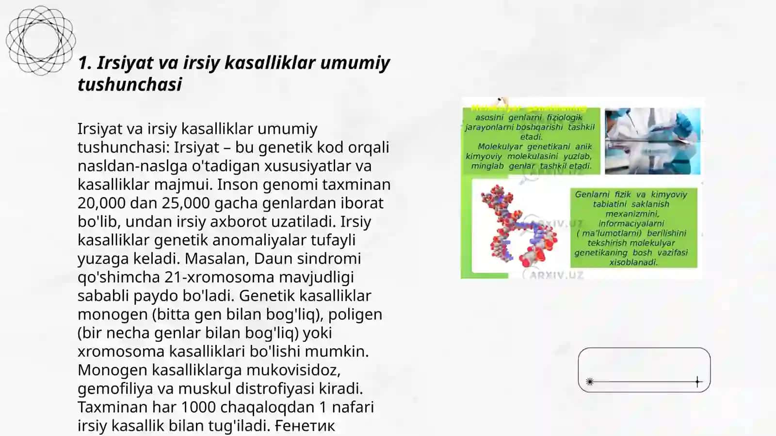 Irsiyat va irsiy kasaliklar. Nerv tizmining sistemalari ahamiyati va gigienasi 3