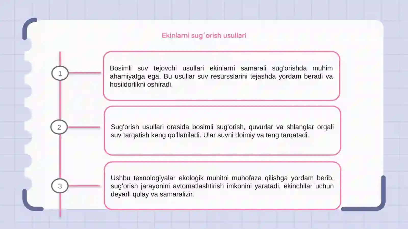 Ekinlarni sugʻorishda bosimli suv tejovchi usullari 3