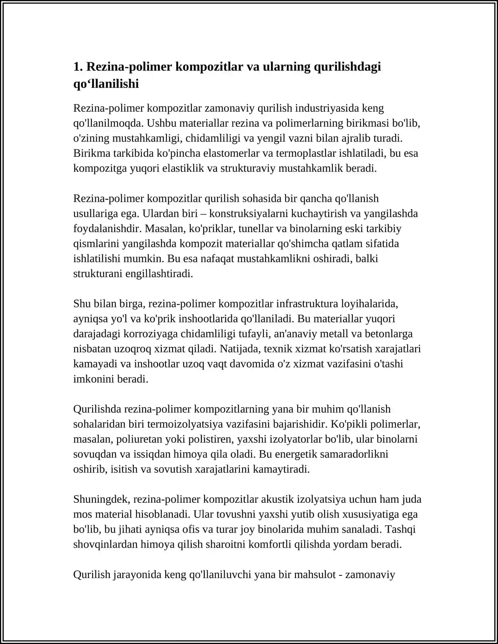 REZINA-POLIMER MATERIALLARDAN FOYDALANILADIGAN MAHSULOTLAR VA SOHALARI 3
