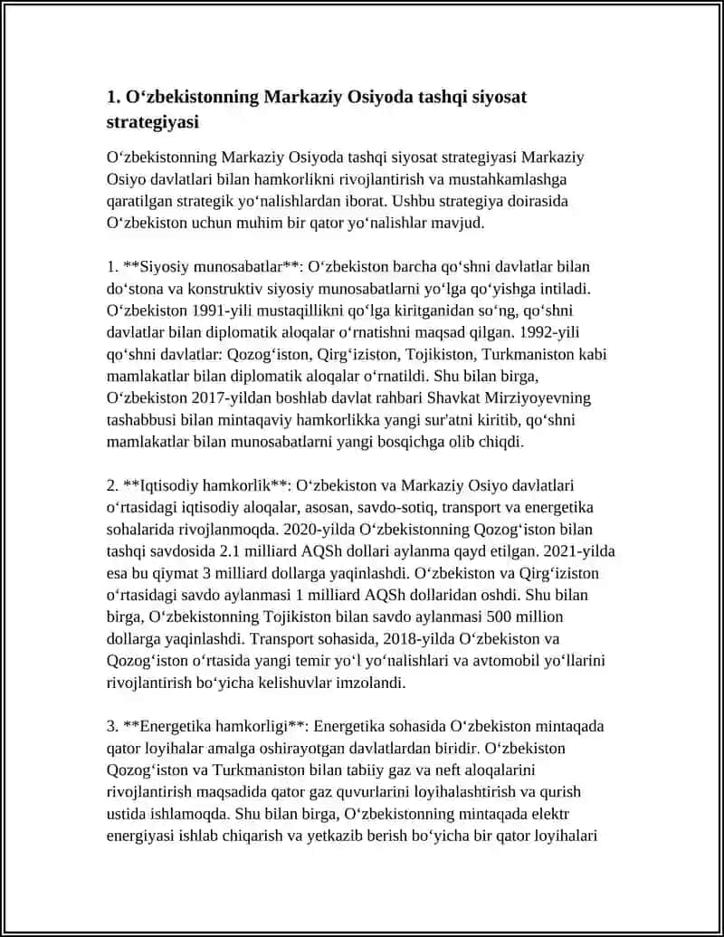 O‘ZBEKISTONNING MARKAZIY OSIYODA TINCHLIK VA BARQARORLIKNI TA'MINLASHDAGI O'RNI 3