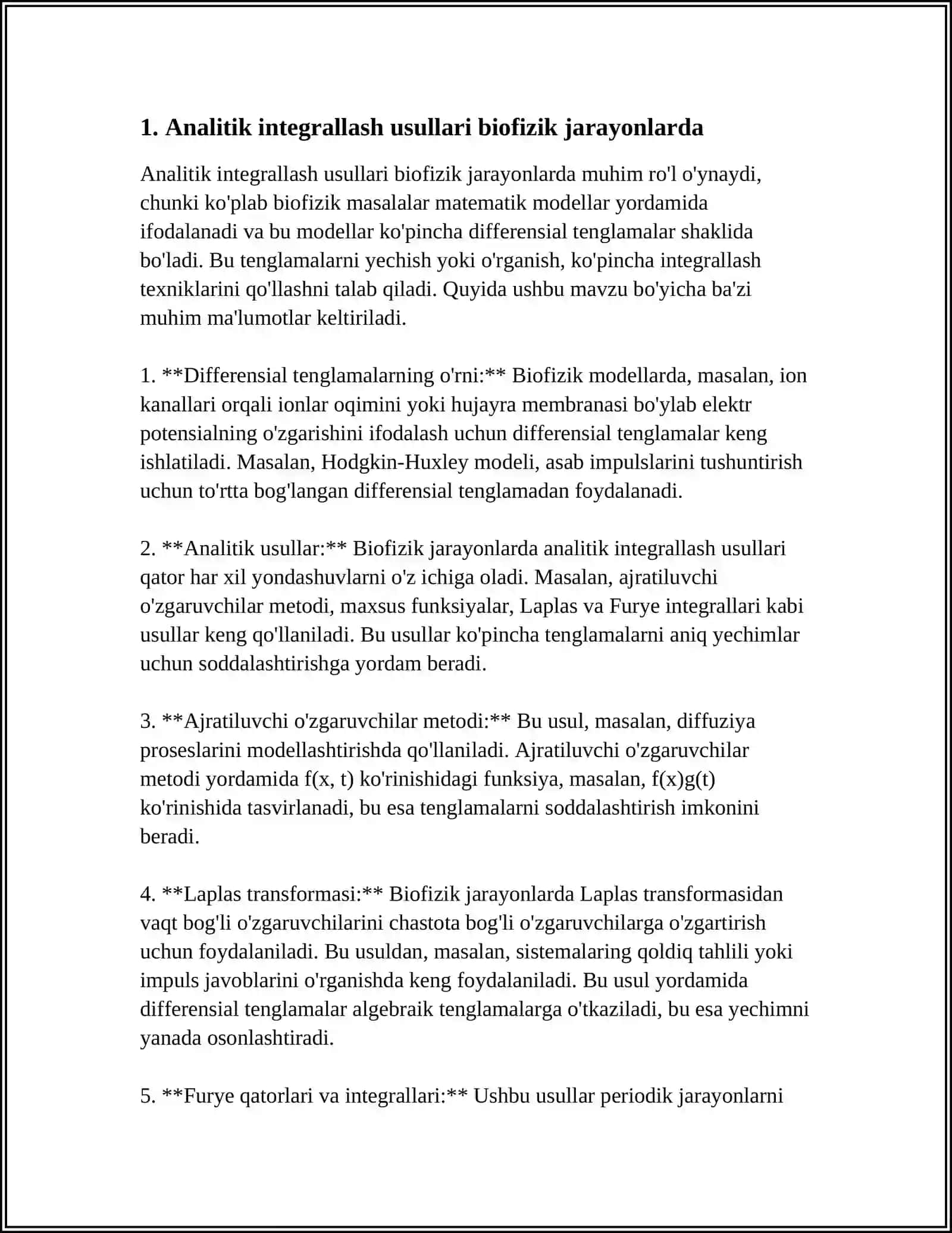 BIOLOGIK JARAYONLAMI MODELLASHTIRISHDA INTEGRAL HISOB TATBIGLARI 3