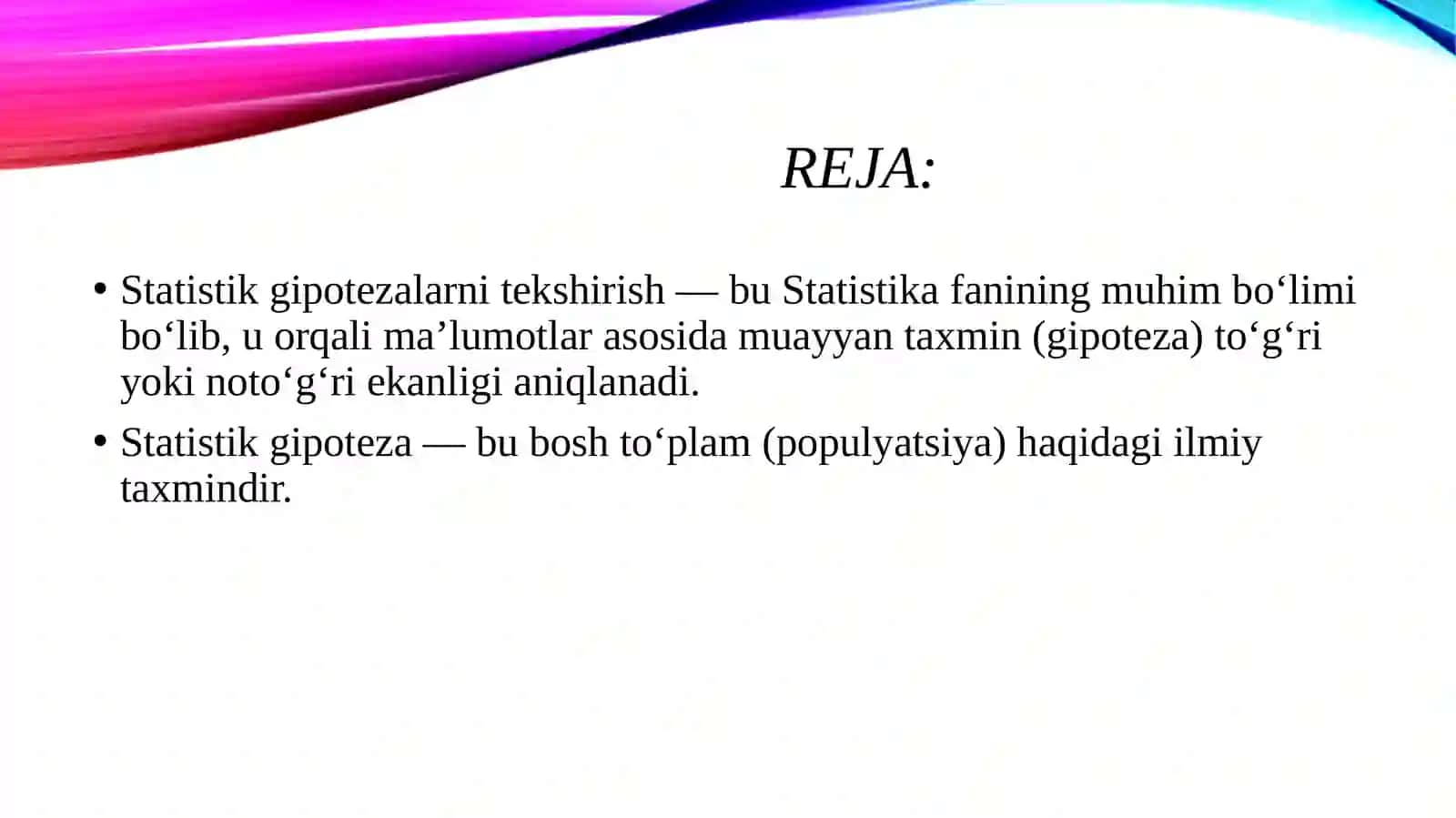 Statistik gipotezalarni tekshirish 3