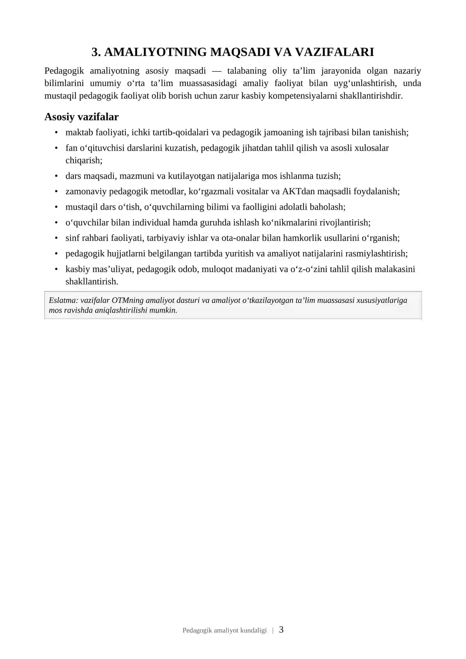 Pedagogik amaliyot kundaligi | Talabalar uchun tayyor Word namuna | DOCX 3