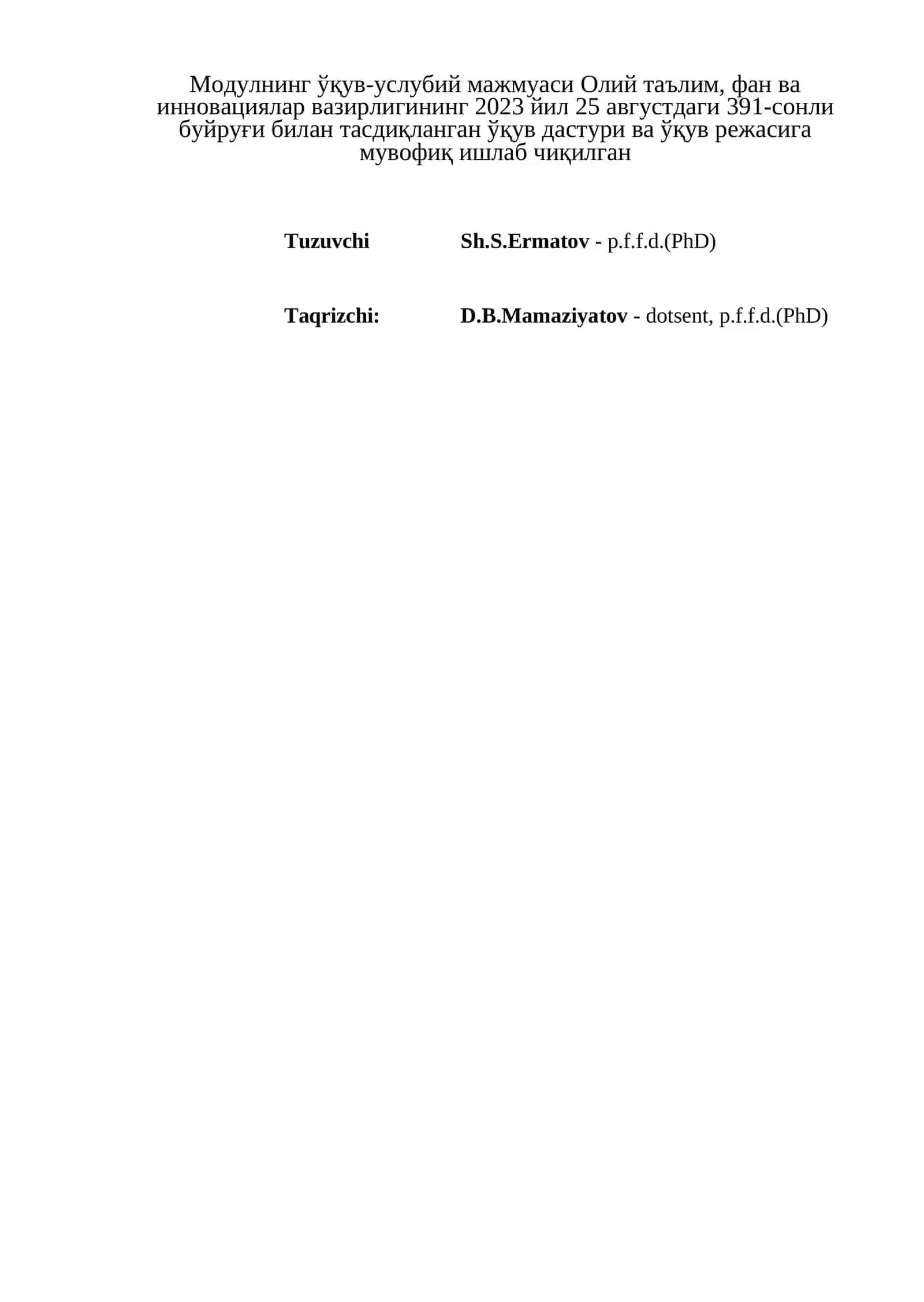 JAMIYATDA SOG`LOM TURM USH TARZINI TASHKIL ETISH ASOSLARI MODULI BOʻYICHA Oʻ Q U V – U S L U B I Y M A J M U A 3