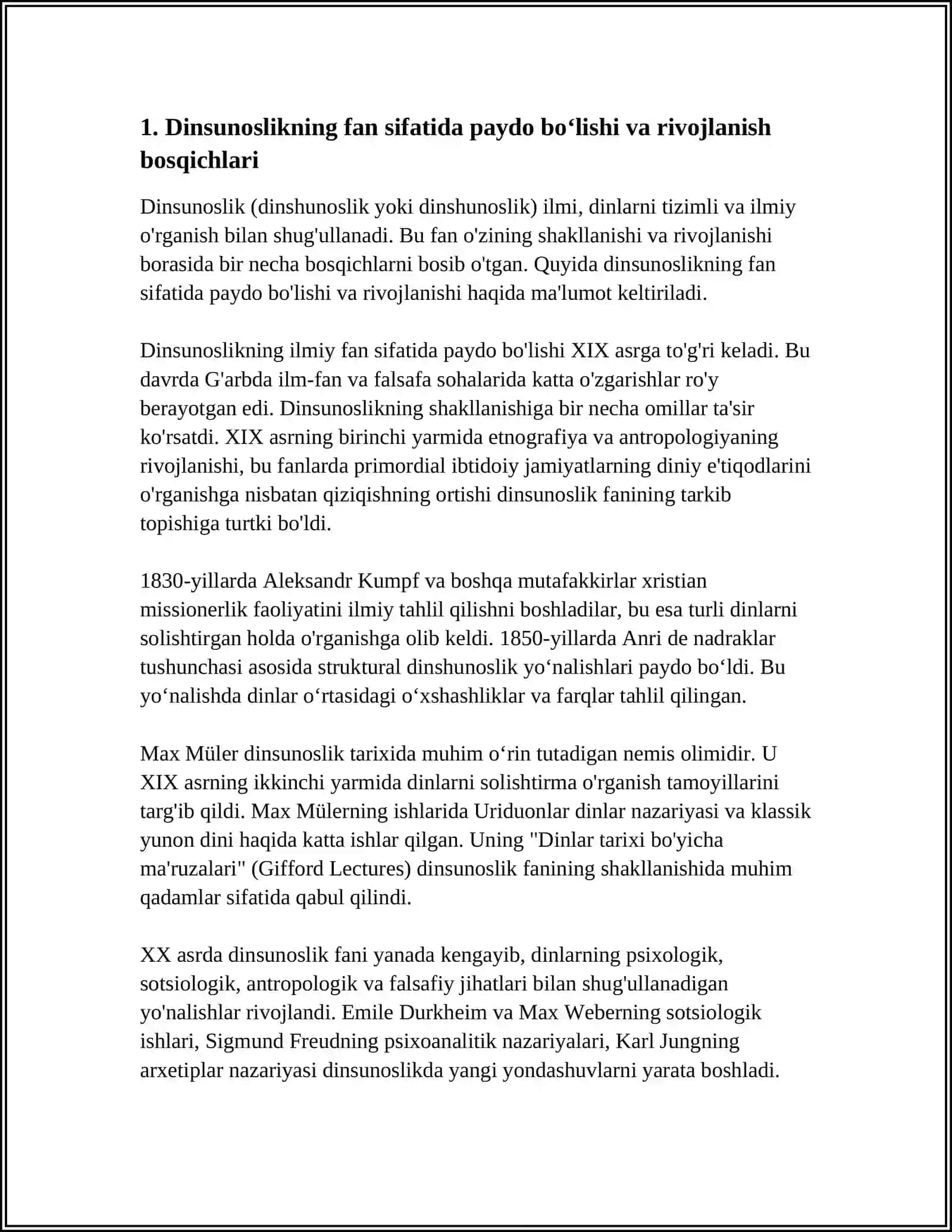 Dinsunoslikning Fan Sifatida Shakllanishi, Predmeti, Funksiyalari, Kategoriyalari 3
