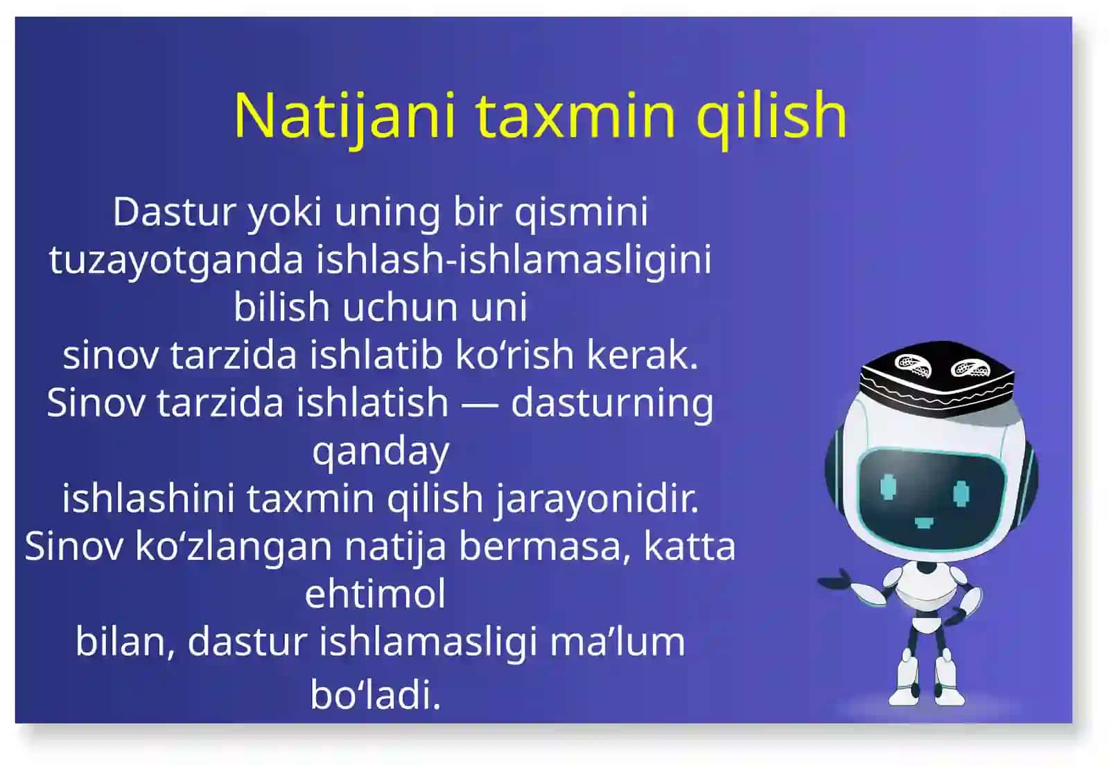 Dasturni sinovdan o‘tkazish va debaglash 3