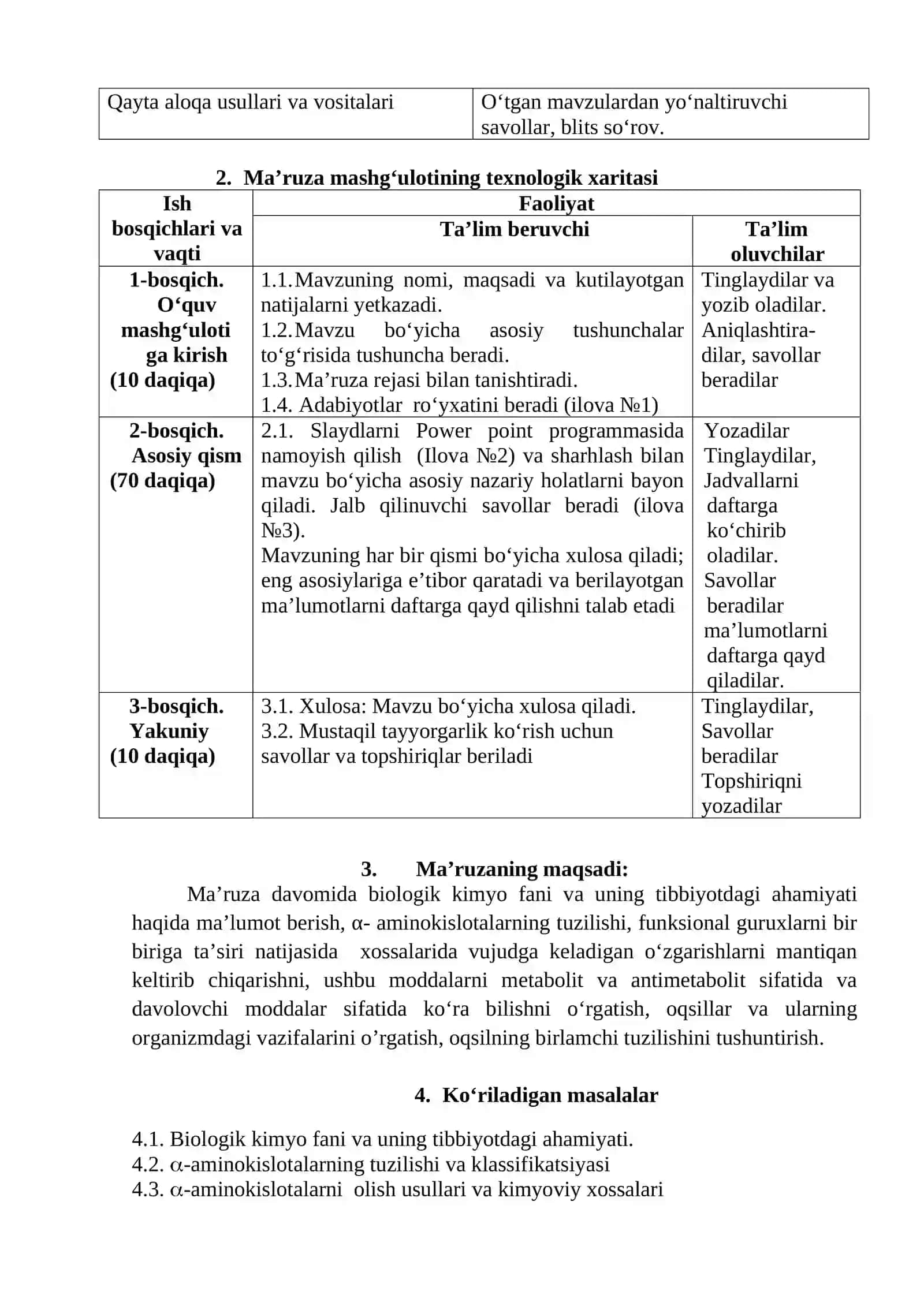 «<span style=font-family:Symbol>a</span>-AMINOKISLOTALAR. OQSILLARNING BIRLAMCHI TUZILISHI VA FUNKSIYALARI» 3