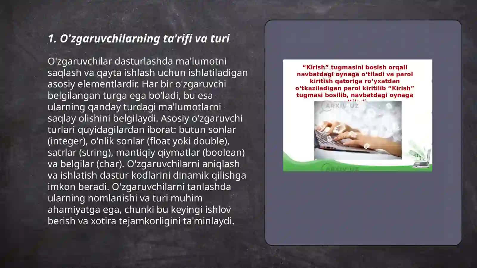 O'zgaruvchilar va ularni boshqarish 3