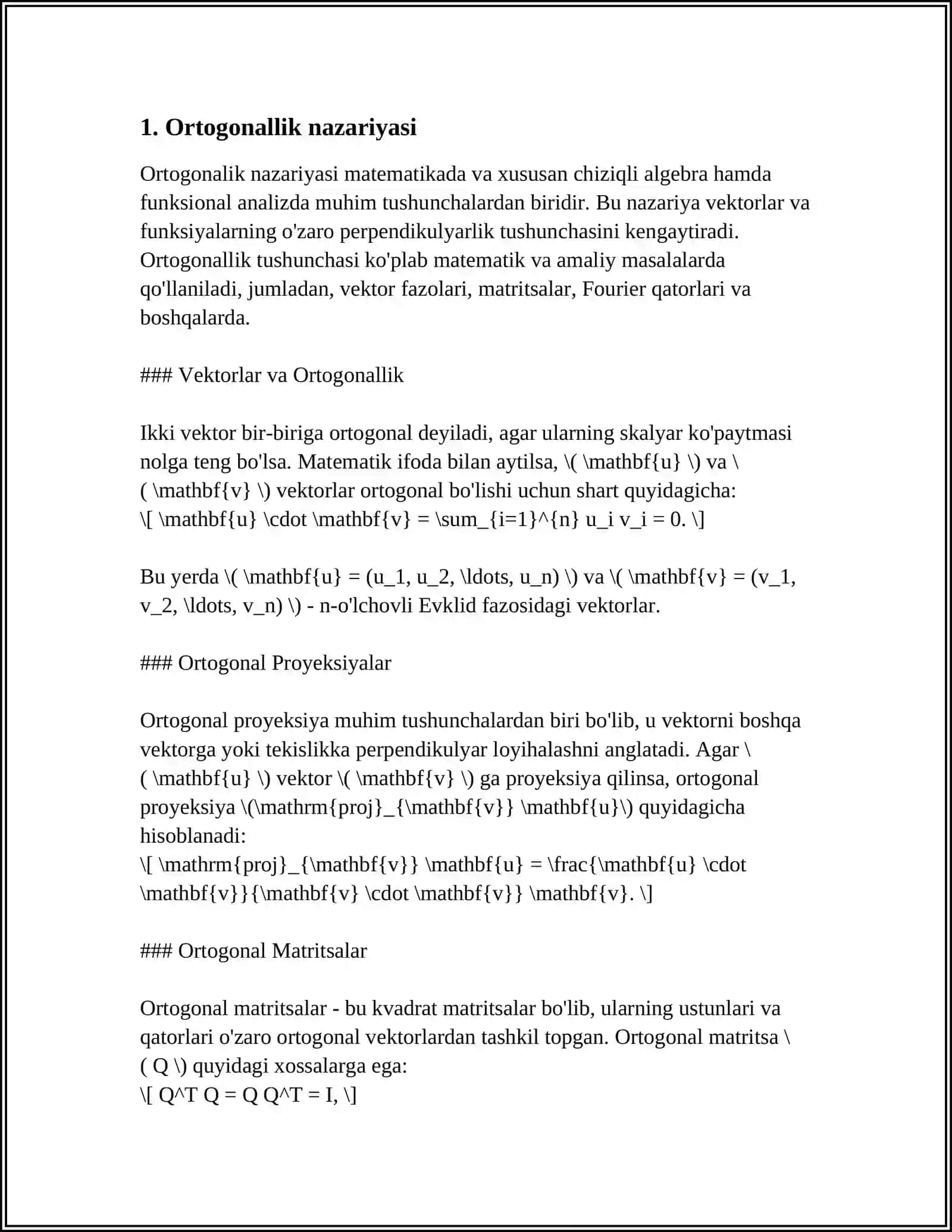 ORTAGONLASHTIRISH JARAYONI ORTOGONAL TO'LDIRUVCHI VA ORTOGONAL PROYEKSIYA 3