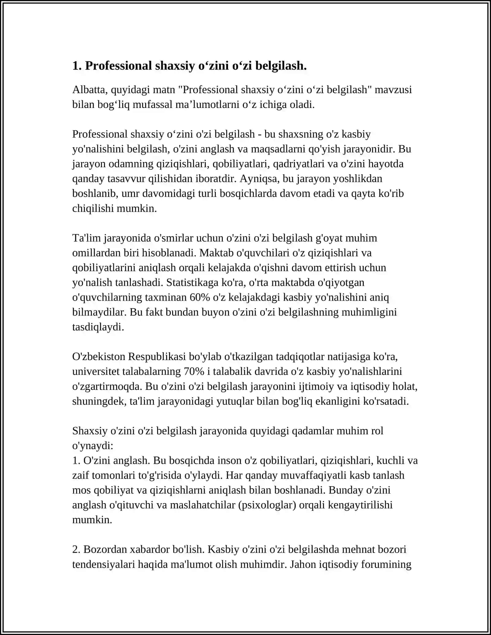 PROFESSIONAL VA SHAXSIY OʻZINI OʻZI BELGILASH,SHAKLLANISHIDA OʻZ OʻZINI TAKOMILLASHTIRISH. PROFESSIONAL VA SHAXSIY SIFAT KOMPONENTLARI 3