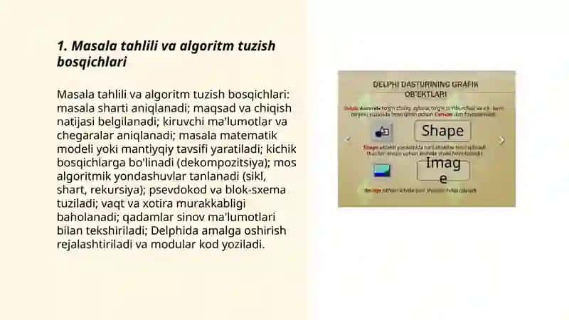 Masalalarning algoritmini tuzish va shu algoritm asosida Delphi dasturlash tilida dastur 3