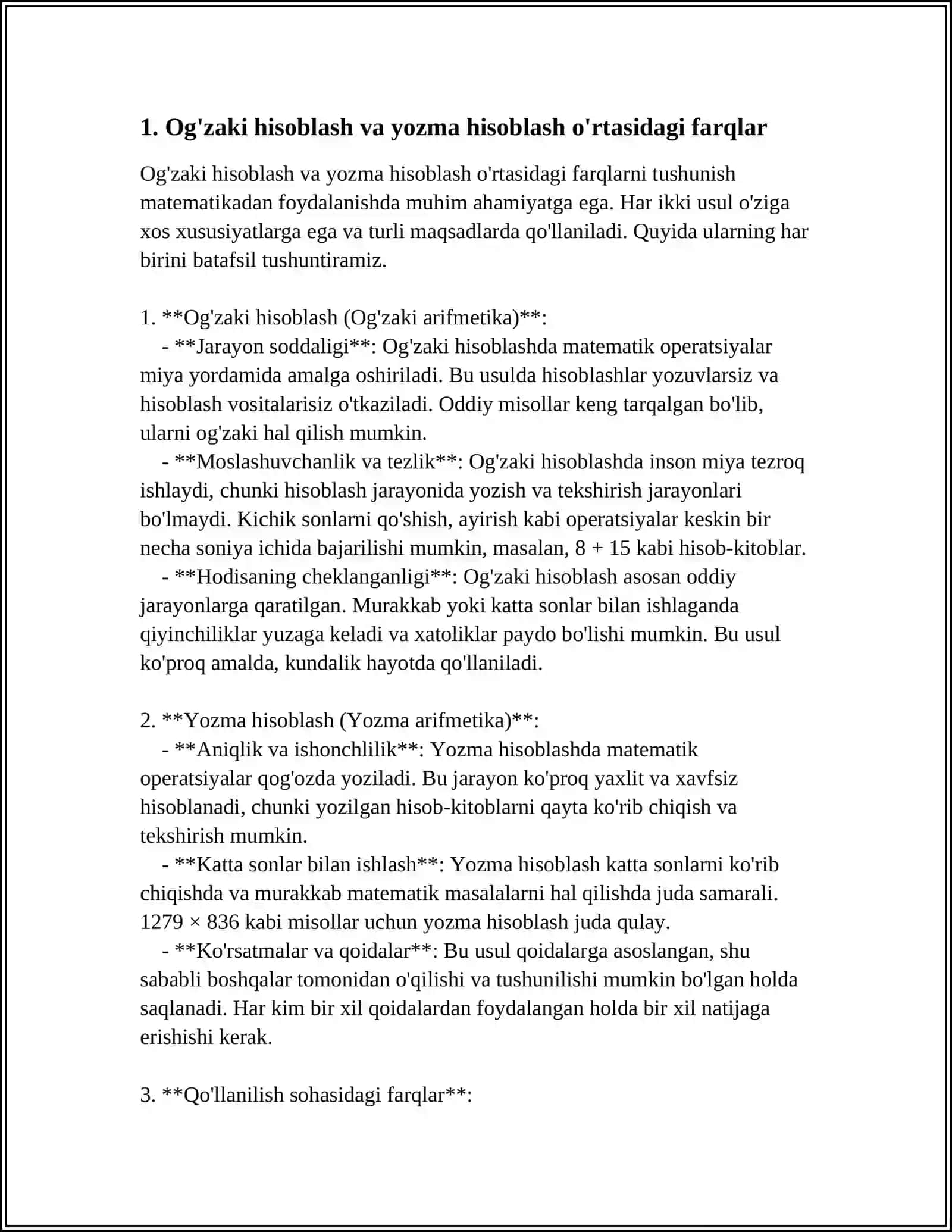BOSHLANG'ICH SINFLAR MATEMATIKASIDA OG'ZAKI VA YOZMA HISOBLASHLAR ORASIDAGI BOG'LIQLIK 3