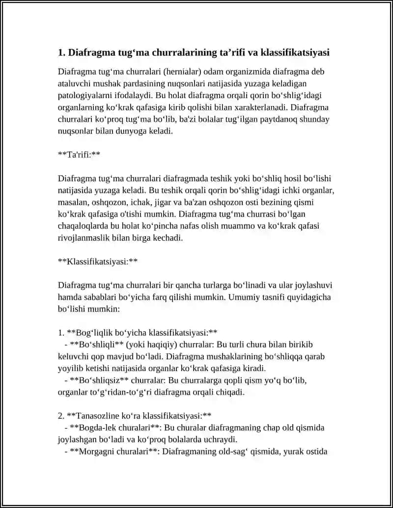 DIAFRAGMA TUG'MA CHURRALARI ETIOLOGIYASI KLINIKASI DAVOLASH DIAGNOSTIKA 3