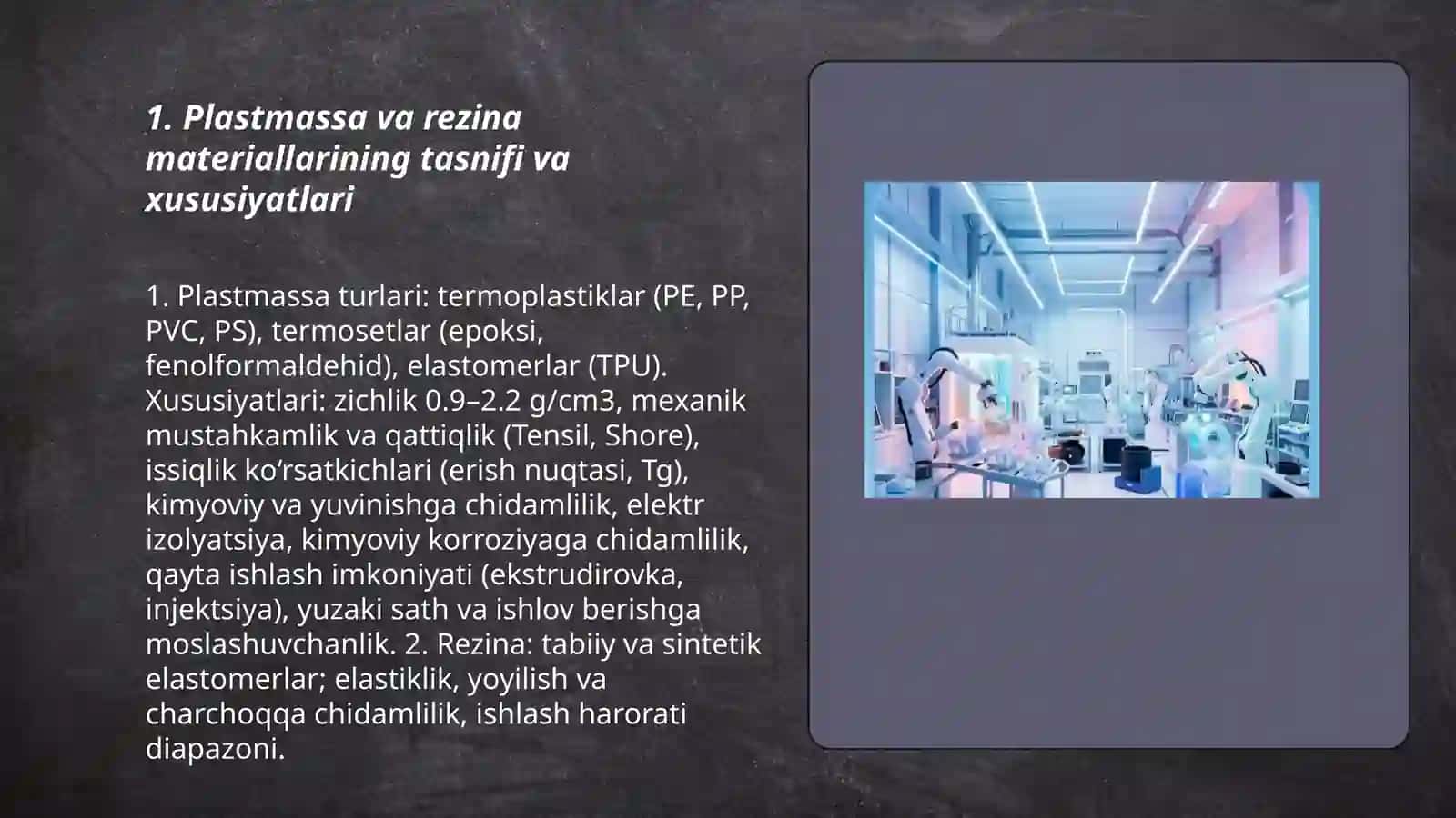 Metall bo'lmagan materiallar: Plastmassa va rezina detallarni tayyorlash texnologik jarayoni 3