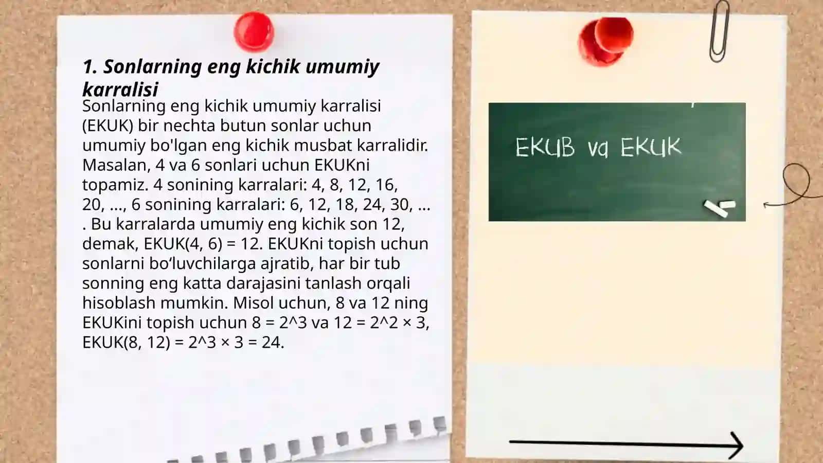 Sonlarning eng kichik umumiy karralisi va eng katta umumiy boʻluvchisi va ularning asosiy xossalari 3