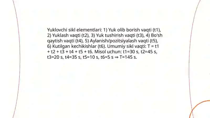 Yuklovchi jihoz unumdorligini hisoblash va tog jinsini ortish vaqtini aniqlash 3