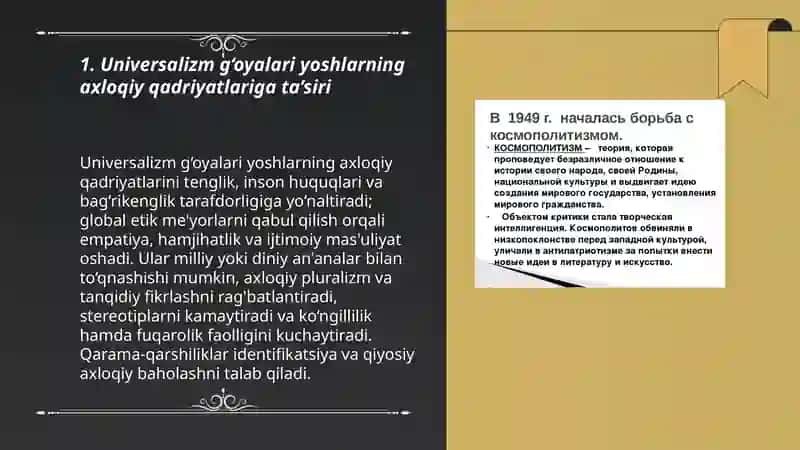 Universalizm va kosmopolitizm g‘oyalari yoshlar ma’naviyatiga qanday ta’sir qiladi 3