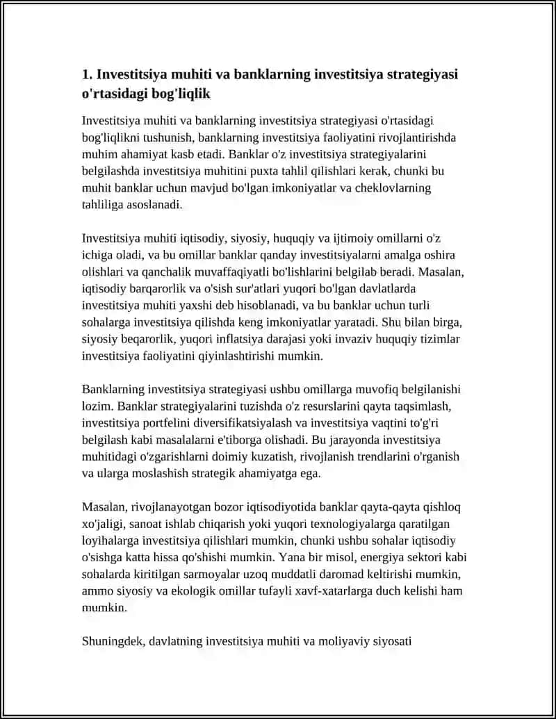 BANKLARNING INVESTITSIYA FAOLIYATINI RIVOJLANTIRISHDA INVESTITSIYA MUHITINING ROLI 3