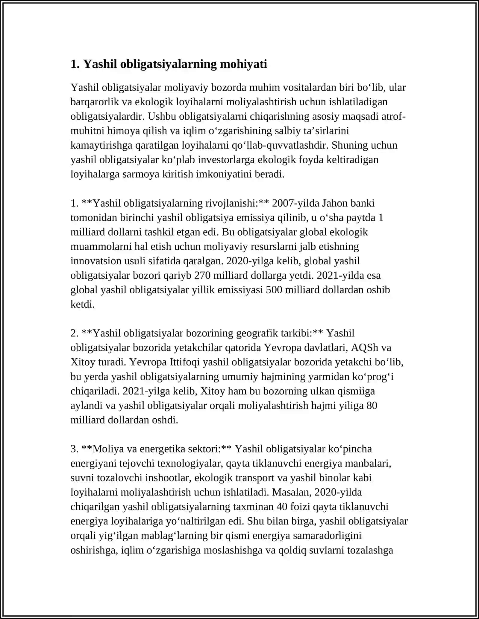 JAHON MOLIYA BOZORIDA YASHIL OBLIGATSIYALARNING OʻRNI 3