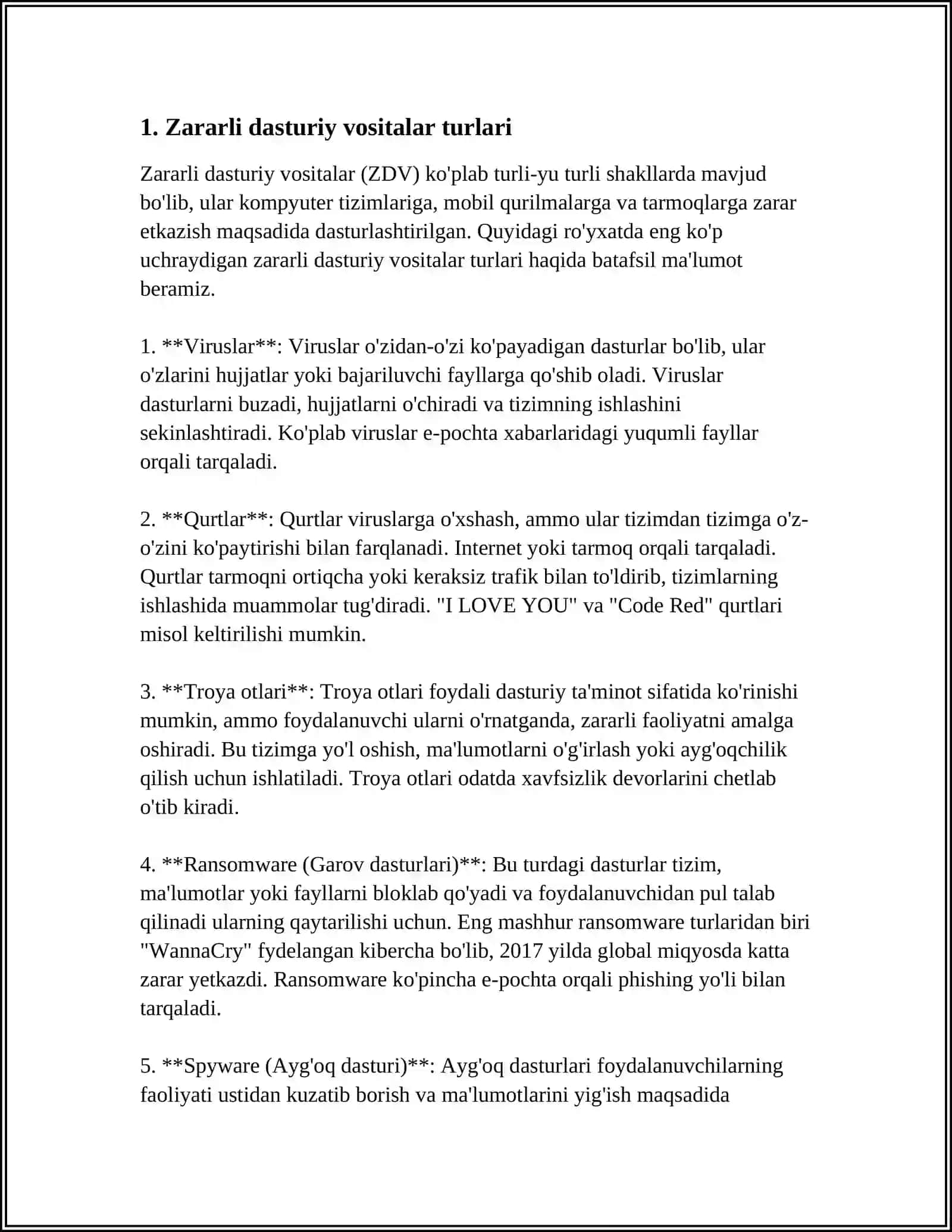ZARARLI DASTURIY VOSITALARNI KLASSIFIKATSIYASI VA HIMOYA USULLARI 3