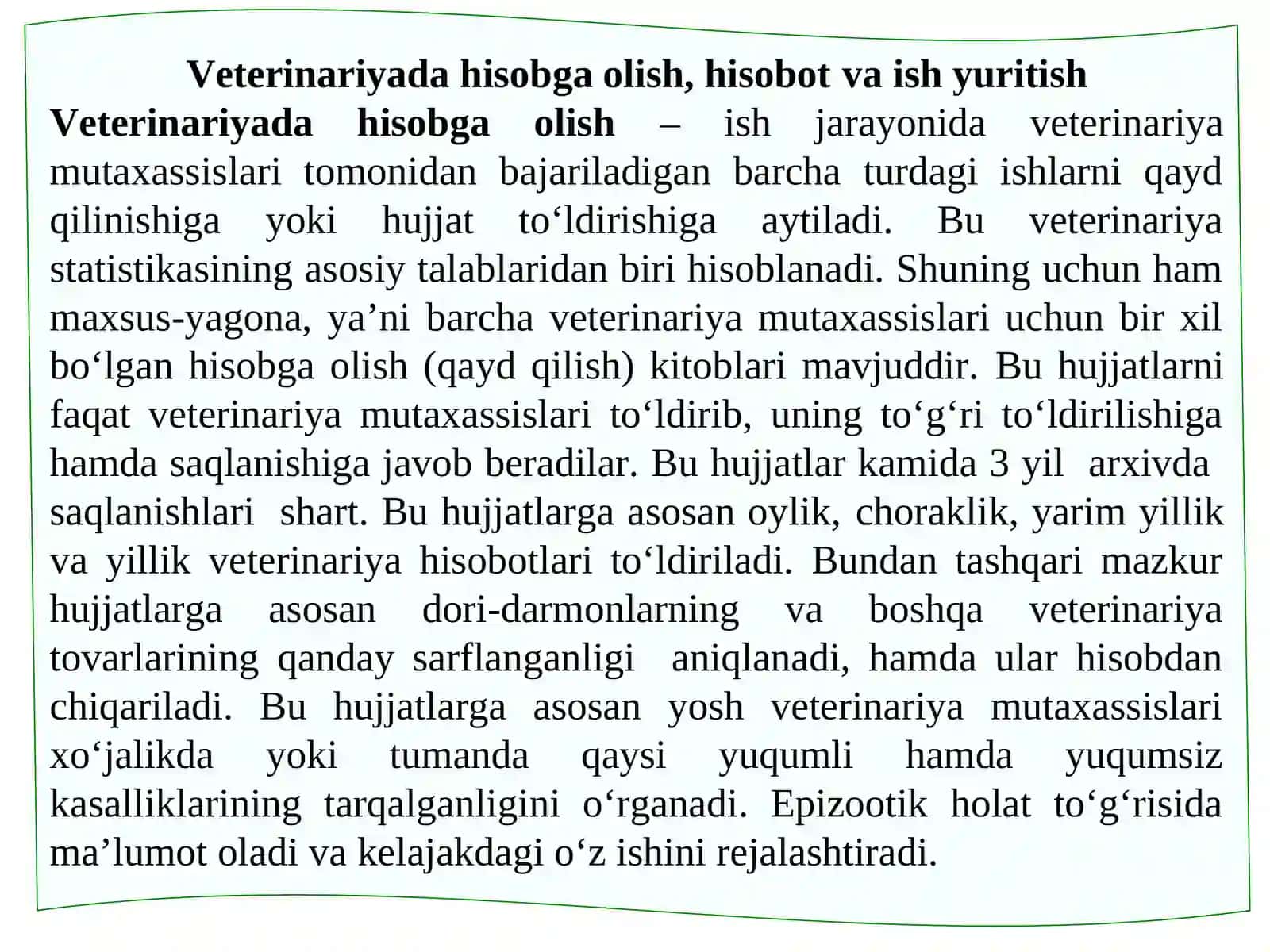 Veterinariyada hisobga olish va ish yuritish 3