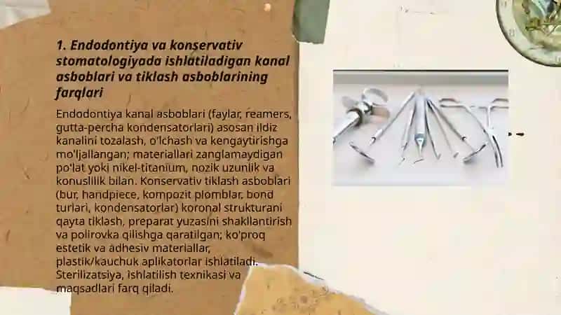 Stomatologiyaning turli bo'limlarida ishlatiluvchi asboblarni farqlash 3