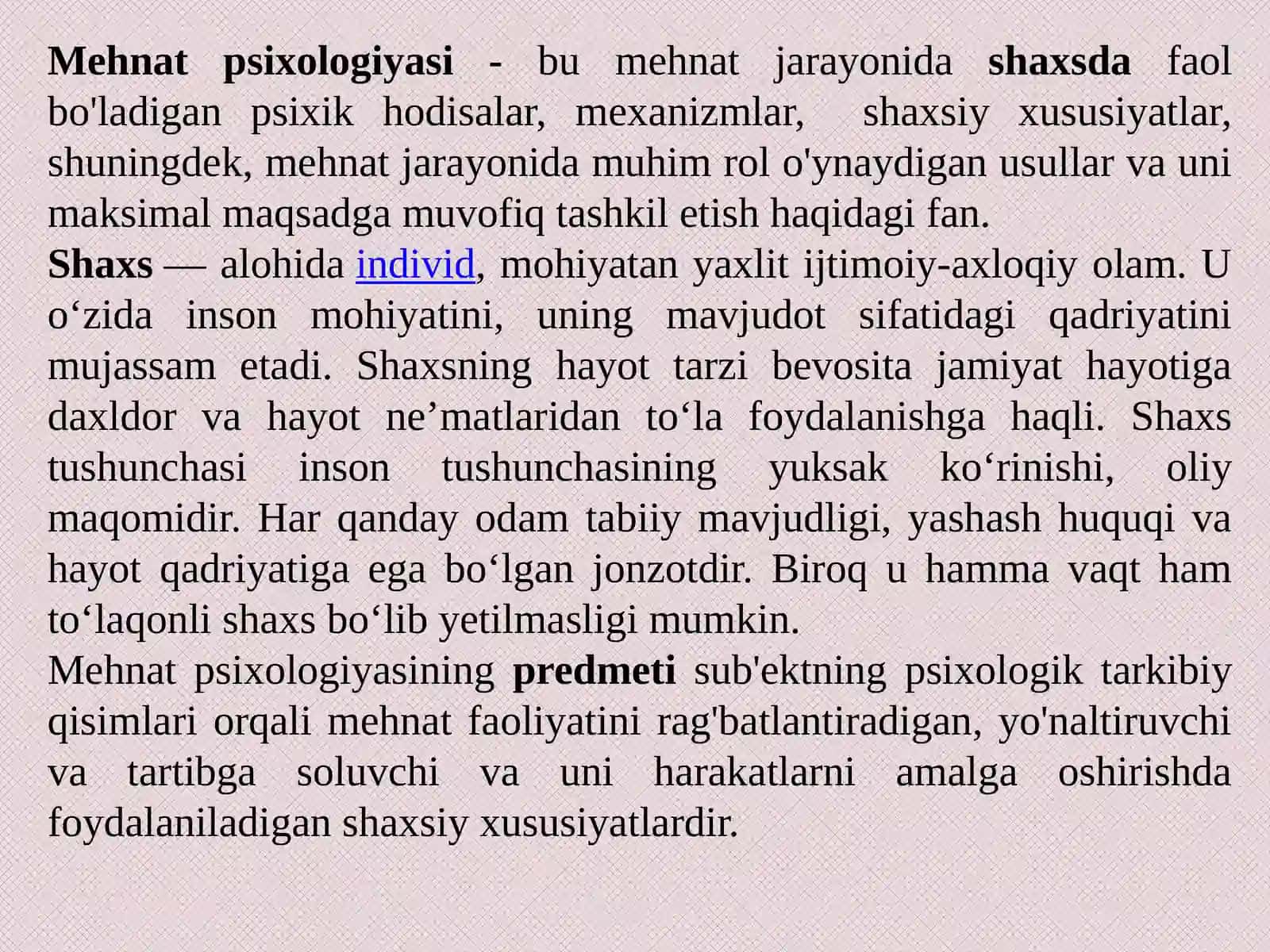 Mehnat psixologiyasi fanining vazifasi va axamiyati 3