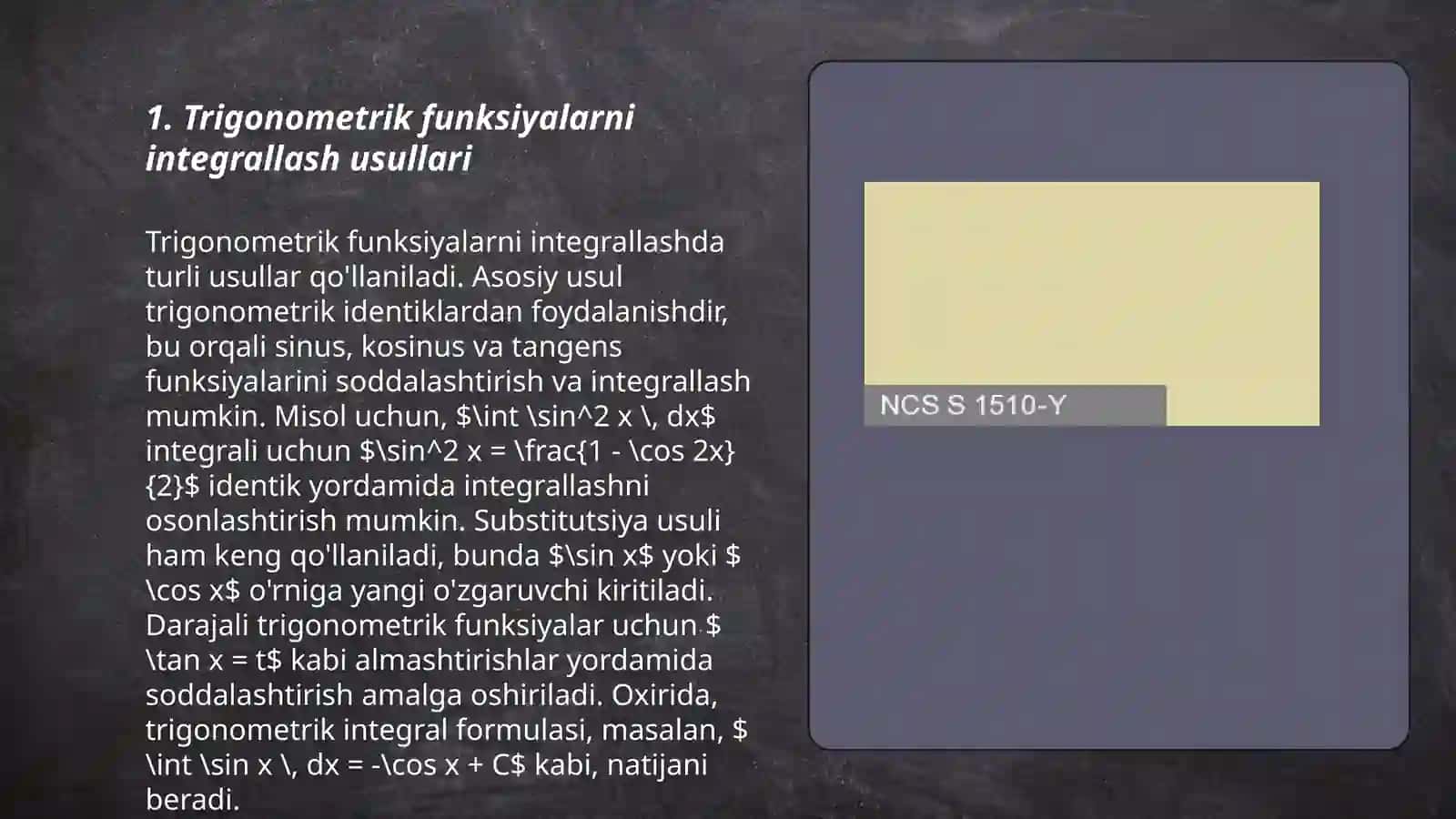 Trigonometrik funksiyalarni integrallash usullari 3