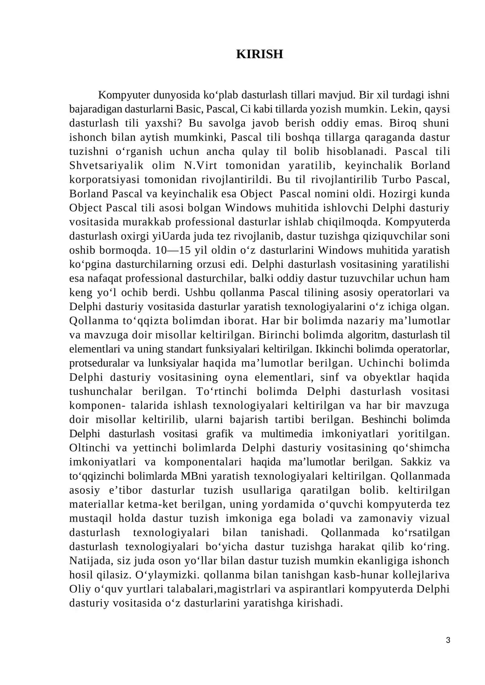 MASALALARNING ALGORITMINI TUZISH VA SHU ALGORITM ASOSIDA DELPHI DASTURLASH TILIDA DASTUR TUZISH 3