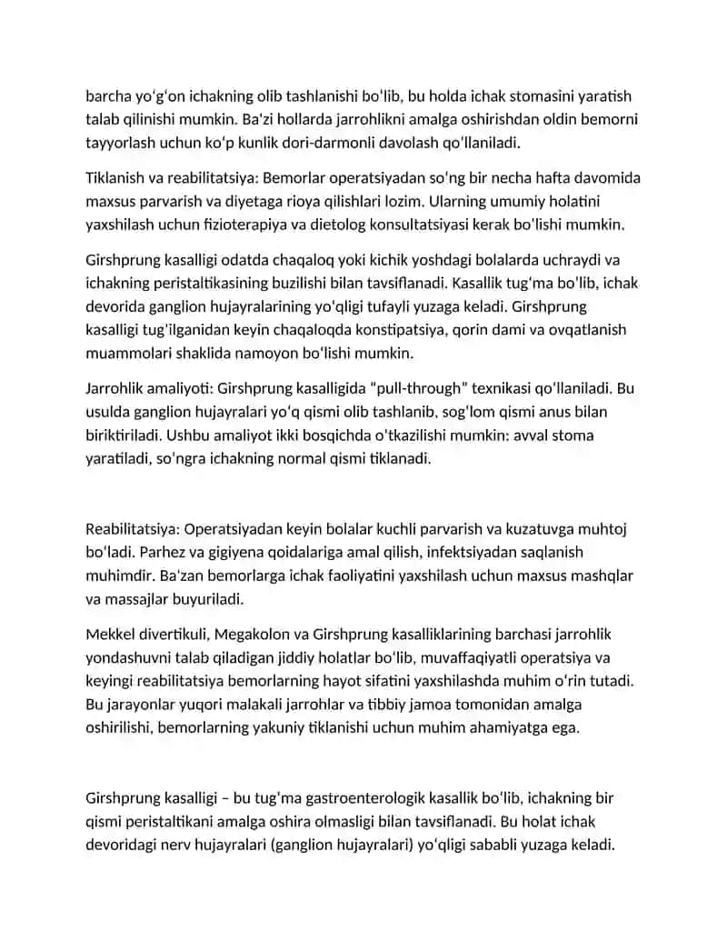 Mekkel divertikuli, Megakolon va Girshprung kasalligida operatsiyalar 3