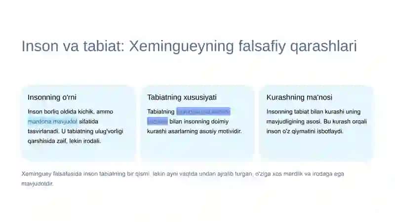 Ernest Xeminguey ijodida inson va borliq muammosi talqini 3