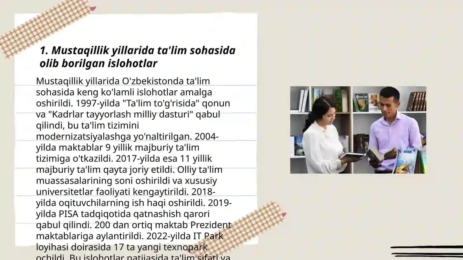 Mustaqillik yillarida ta'lim sohasida olib borilgan islohotlar 3